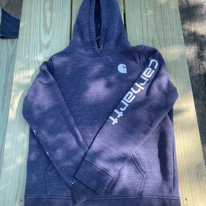 Wmns L Carhartt hoodie. Navy heather, logo sleeve